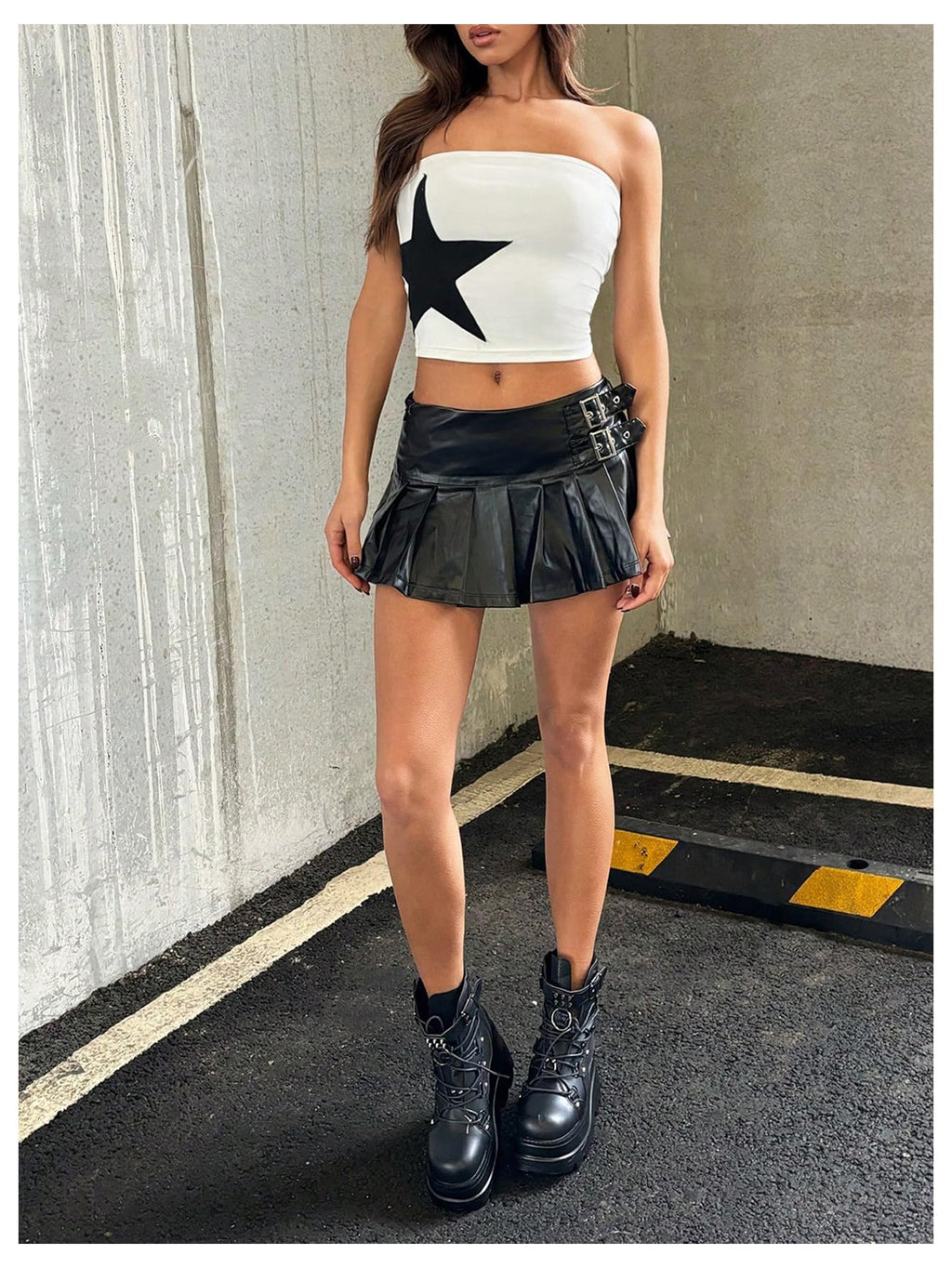 Floerns Women's Sleeveless Strapless Bandeau Star Print Color Block Cropped Tube Tops