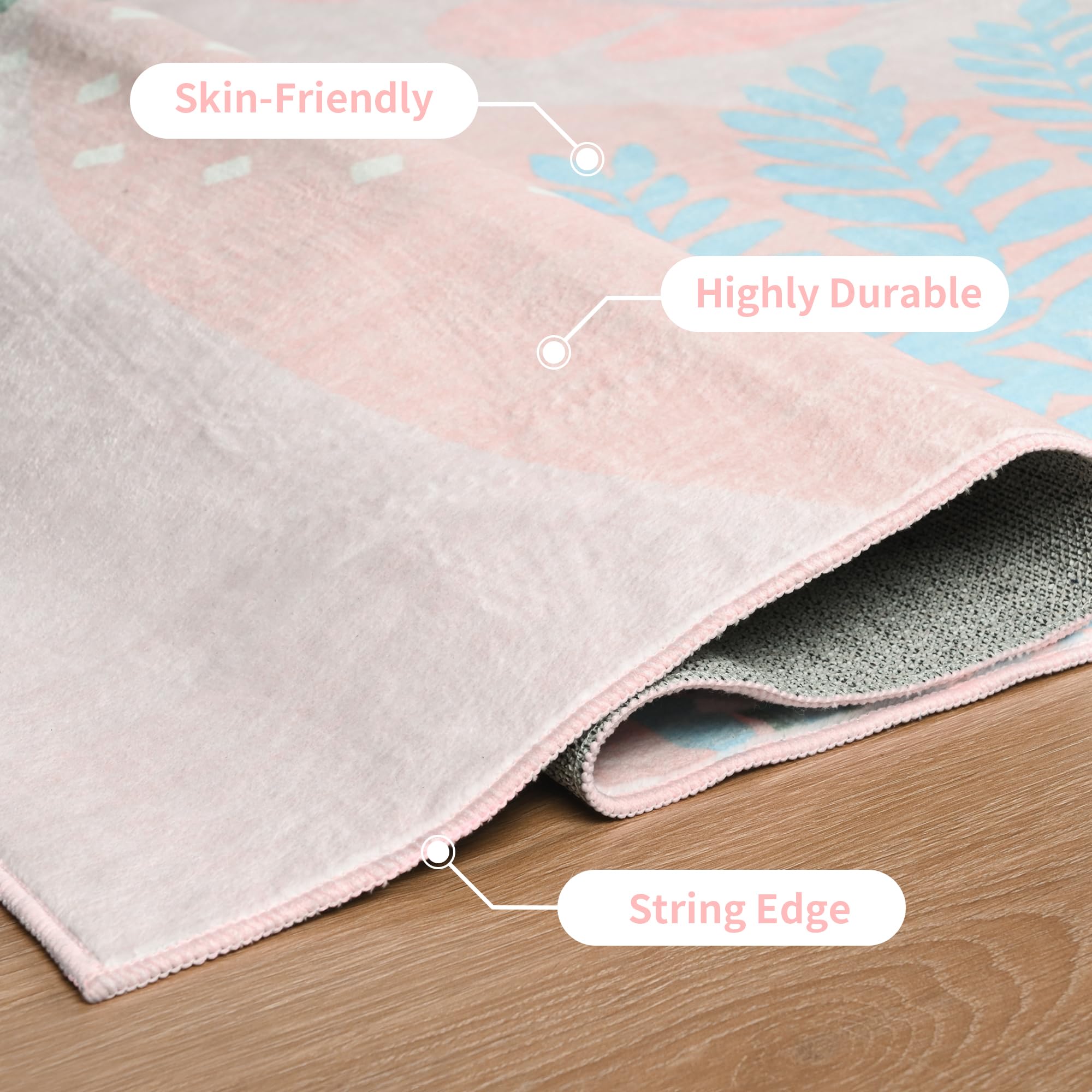 Faux Wool Boho Floral Area Rug Abstract Print Soft Carpet, TPR Non-Slip Backing, Machine Washable Low Pile Rug