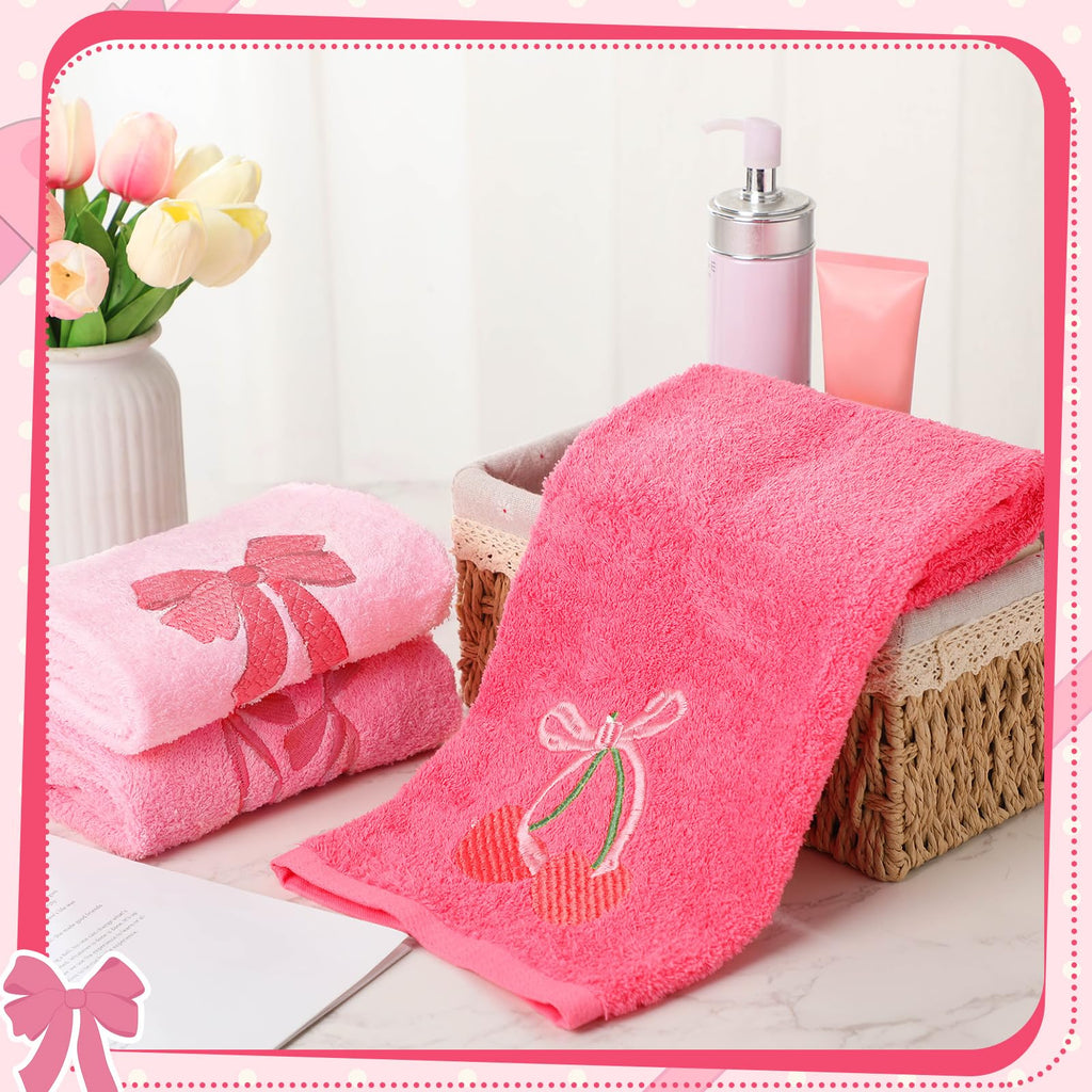 Coquette Bow Embroidered Decorative Towel 100% Cotton Soft Absorbent Kitchen Facecloth Preppy Bathroom Decor 3 Pcs, 13.7 x 29.5''
