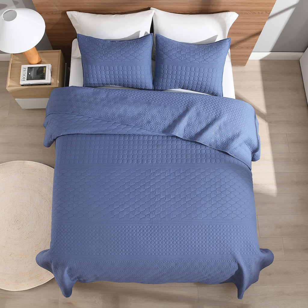 Quilt Size Lightweight Quilt for Summer Ultra-Soft Microfiber Modern Style Quilted Clouds Pattern Bedspread Quit Set 3 Pieces(1 Quilt and 2 Pillow Shams)