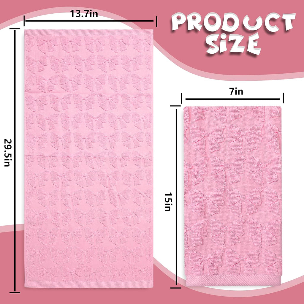 Coquette Pink Bow Hand Towels Cute Bowkot Cotton Bathroom Towels Plush Bath Towels for Drying Cleaning Cooking, 29.5 x 13.7 Inch