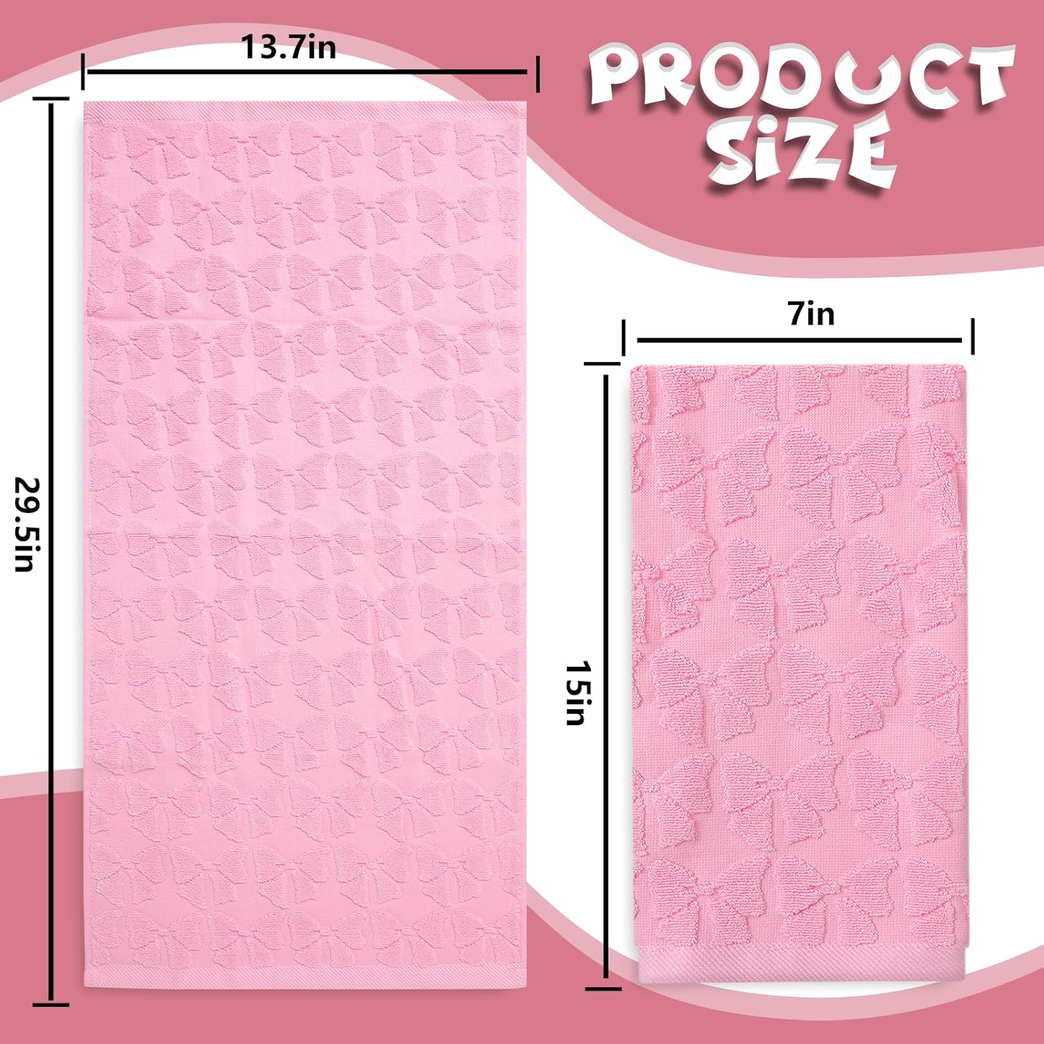 Coquette Pink Bow Hand Towels Cute Bowkot Cotton Bathroom Towels Plush Bath Towels for Drying Cleaning Cooking, 29.5 x 13.7 Inch