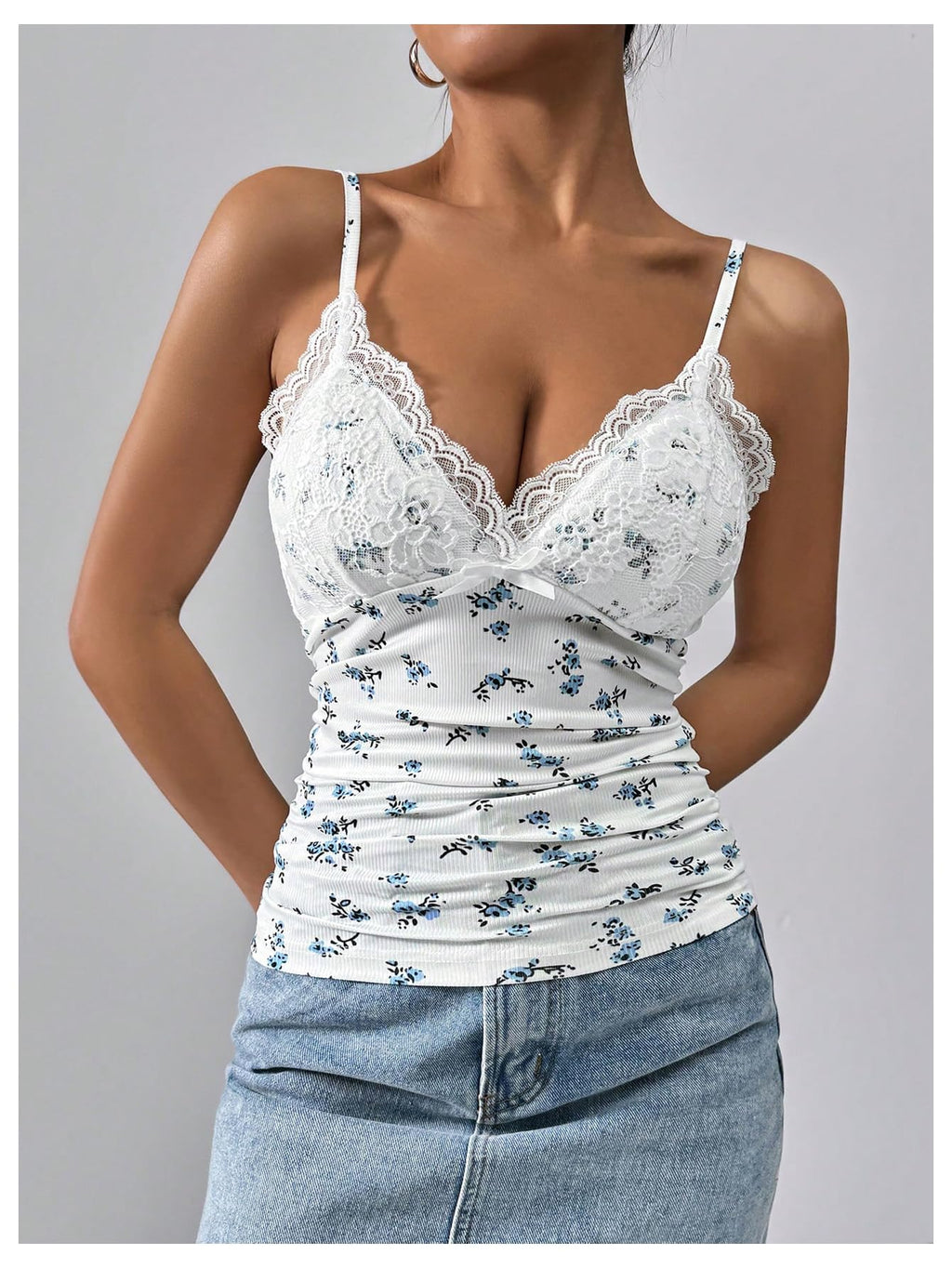 Women's Halter Top Y2K Lace V Neck Ruched Low Cut