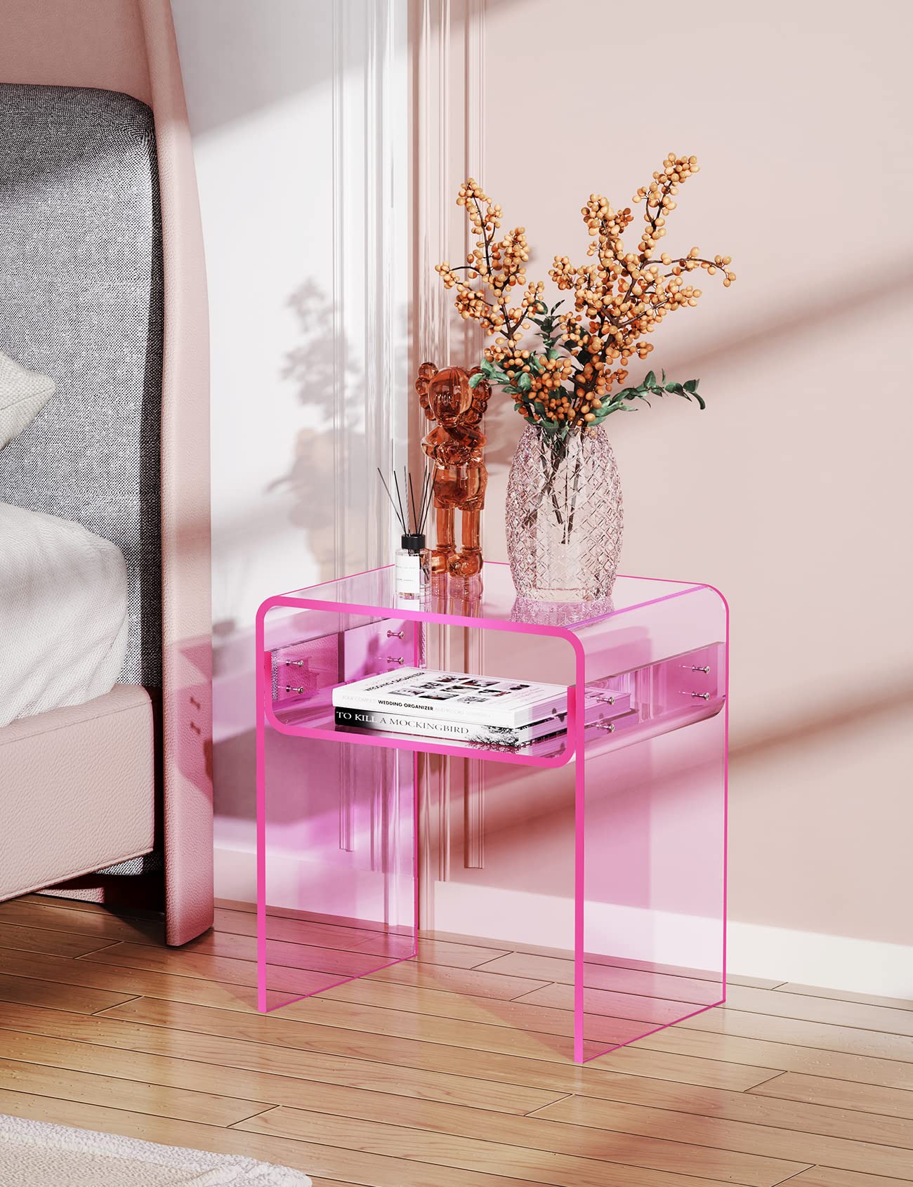 Clear Acrylic End Table 2-Tier Bedside nightstand