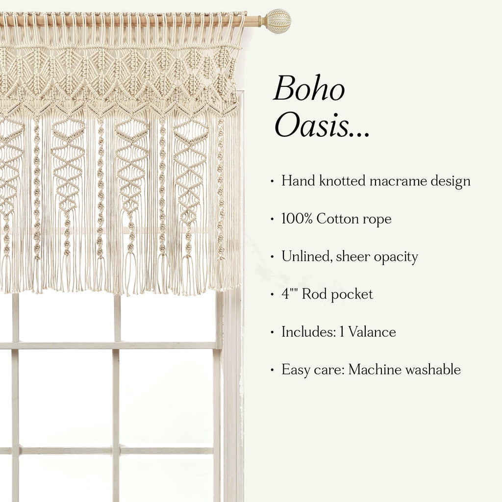 Lush Decor Boho Macrame Textured Cotton Valance Curtain
