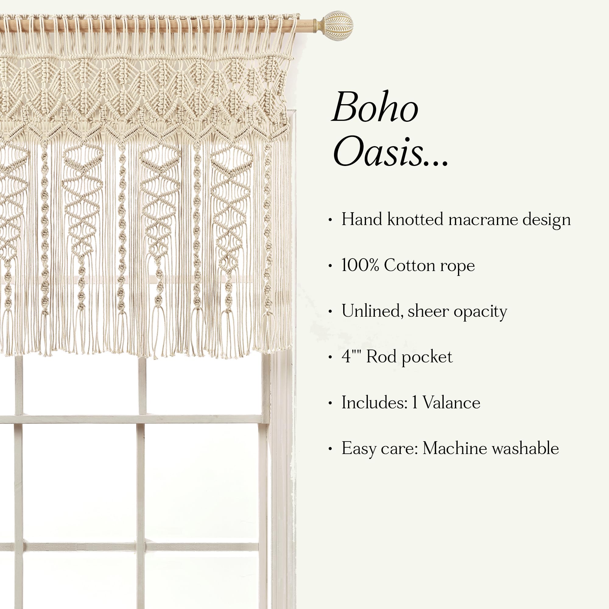 Lush Decor Boho Macrame Textured Cotton Valance Curtain