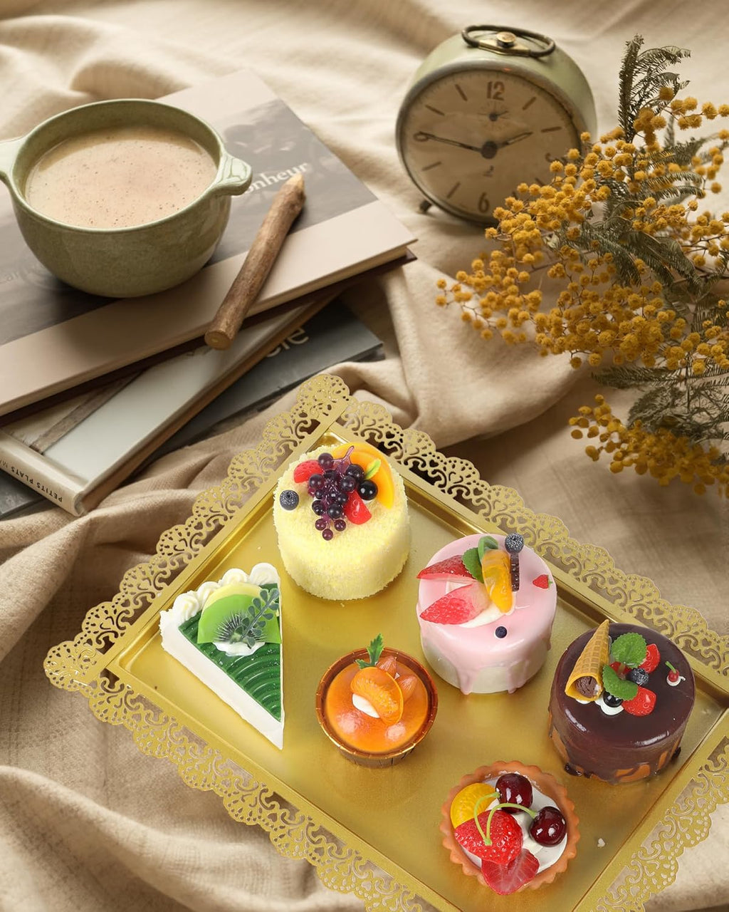 Fancy 5Pcs Cake Stands Set Metal Round Cupcake Holder Cookies Dessert Display Plate Serving Tower Tray Platter with Handle