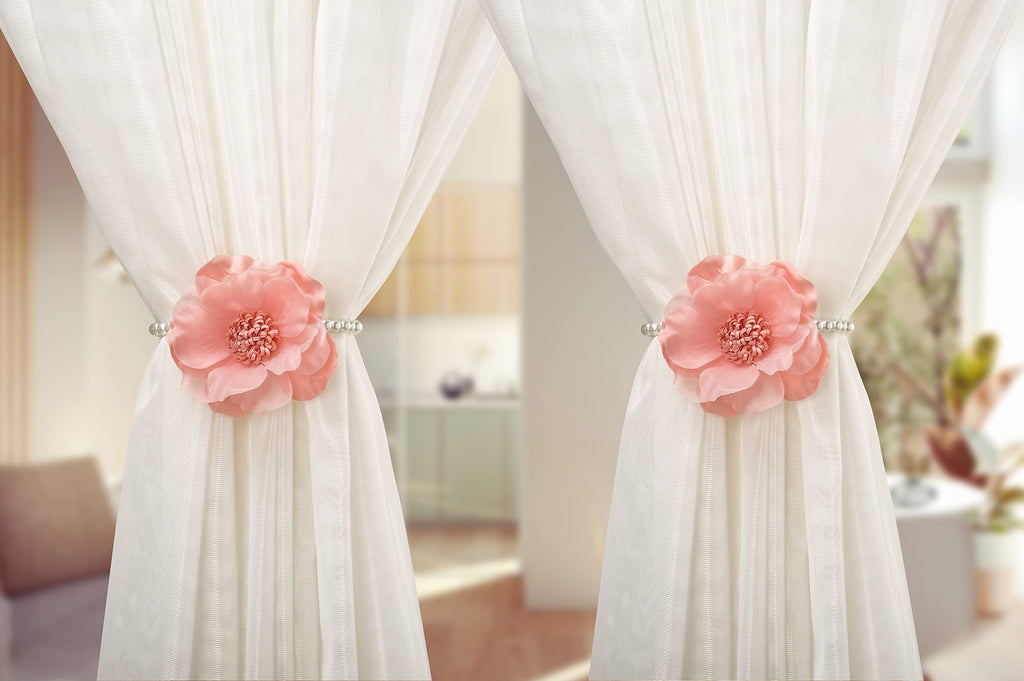 Elegant Pearl Magnetic Curtain Tieback with Handmade Flower Decorative Drapery Holdbacks Rope Holder