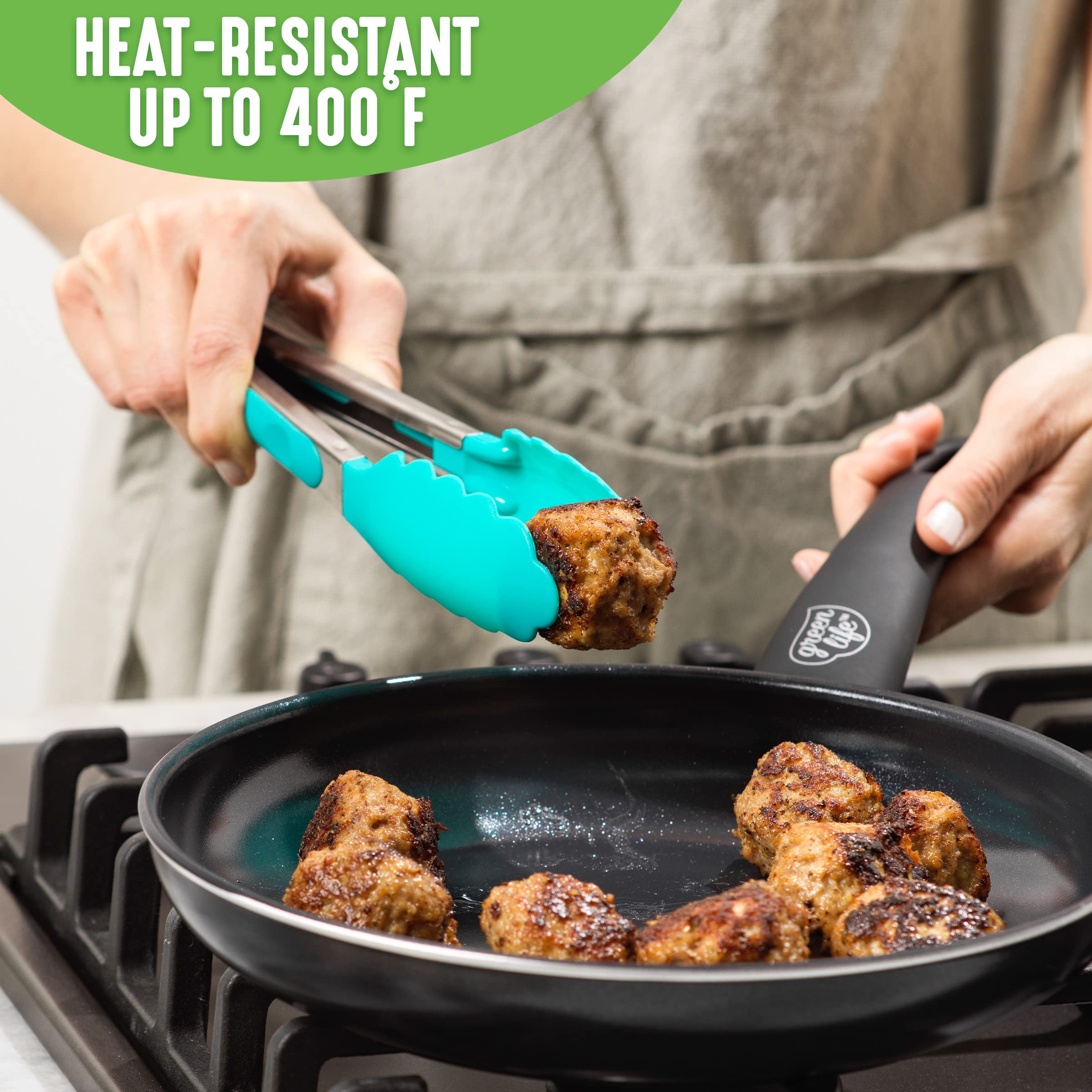 Cooking Tools and Utensils, 7 Piece Nylon Set including Spatulas Turner Spoons and Tongs, Dishwasher Safe