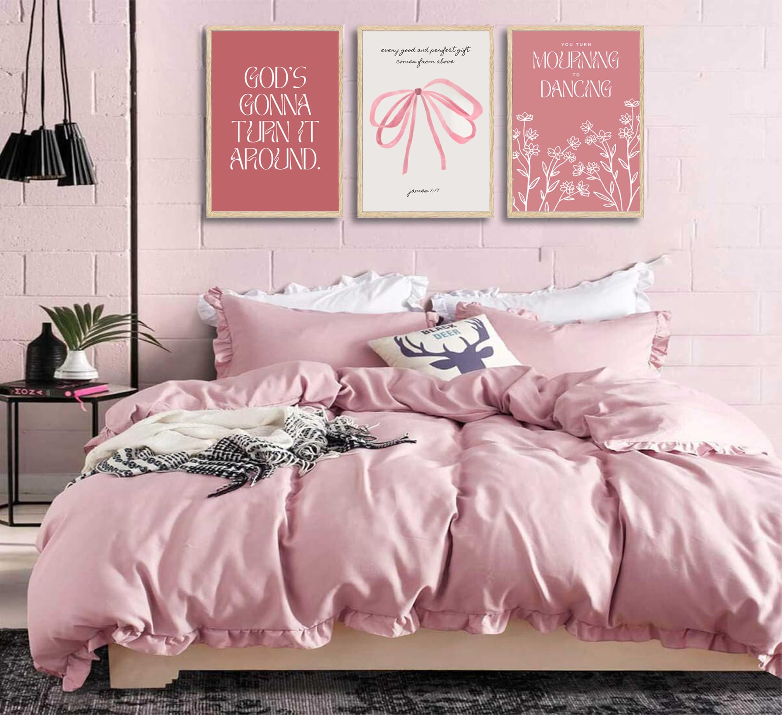 Wall Art Pink Bow Verse Canvas Paintings Decor 6Pcs