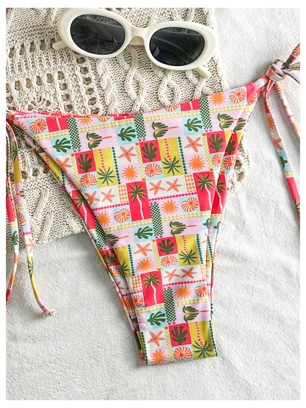 Women's Bikini Sets Tie Side Bathing Suits Tropical Print Triangle Tie Back Cheeky Swimsuit