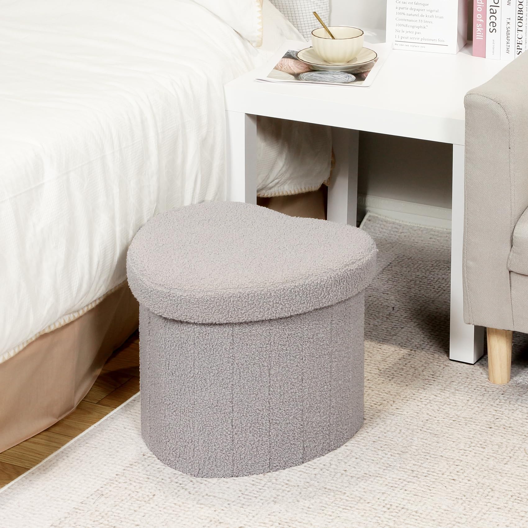 Flower-Shaped Storage Ottoman â€?Boucle Footstool & Seat for Living Room & Dorm