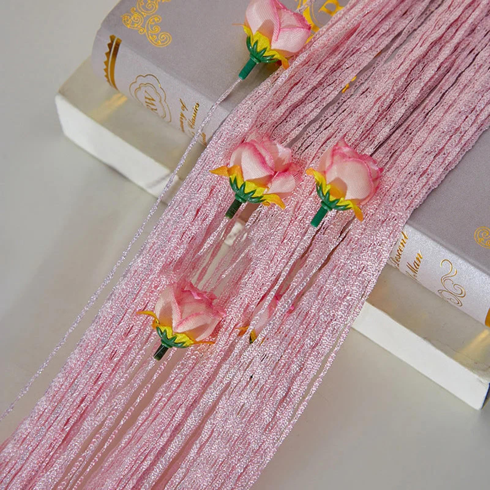 New Beaded String Curtain with Roses - 100 x 200cm Fly Screens for Doors, Tassel Fringe