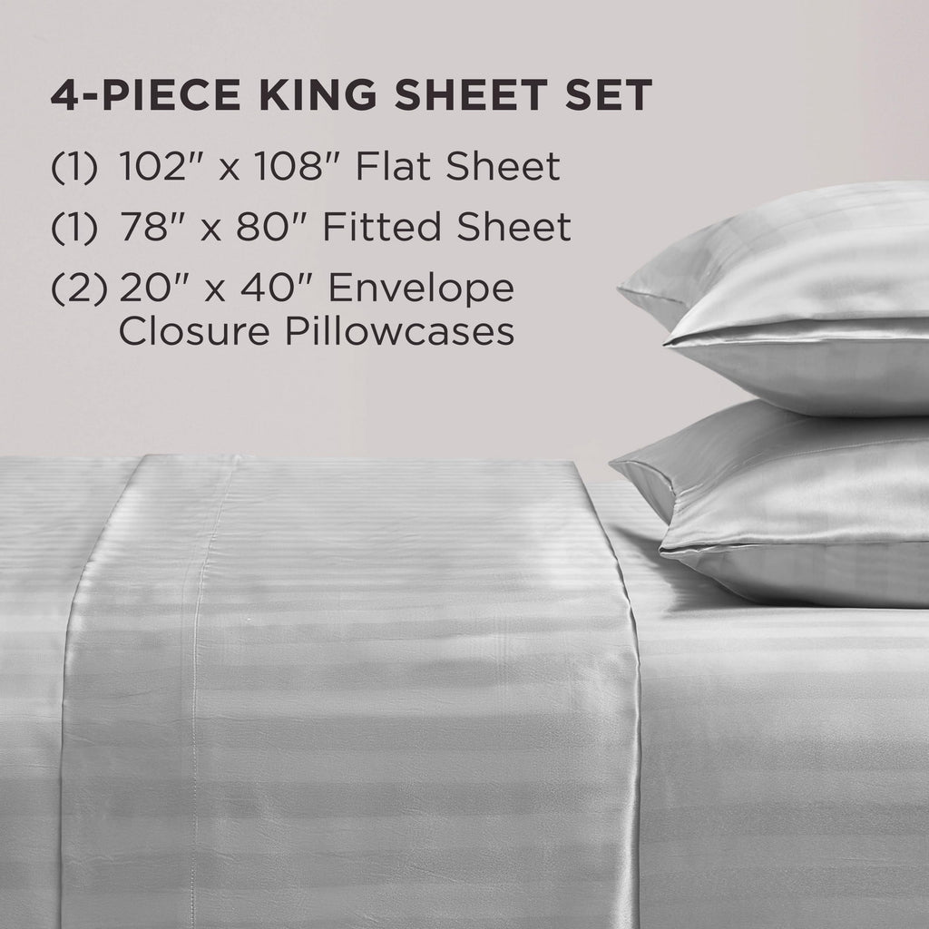 Juicy Couture Silky Satin Damask Sheet Set - Luxury Smooth Satin Striped Sheets