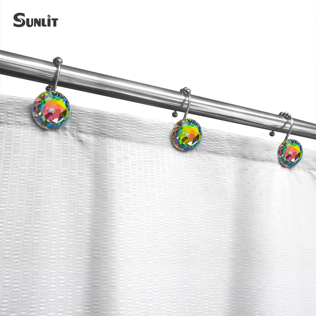 Luxury Design Round Diamond Crystal Gem Bling with Glide Balls Shower Curtain Hooks, Rust Proof Metal Rhinestones Glam Shower Curtain Rings-12 Pack