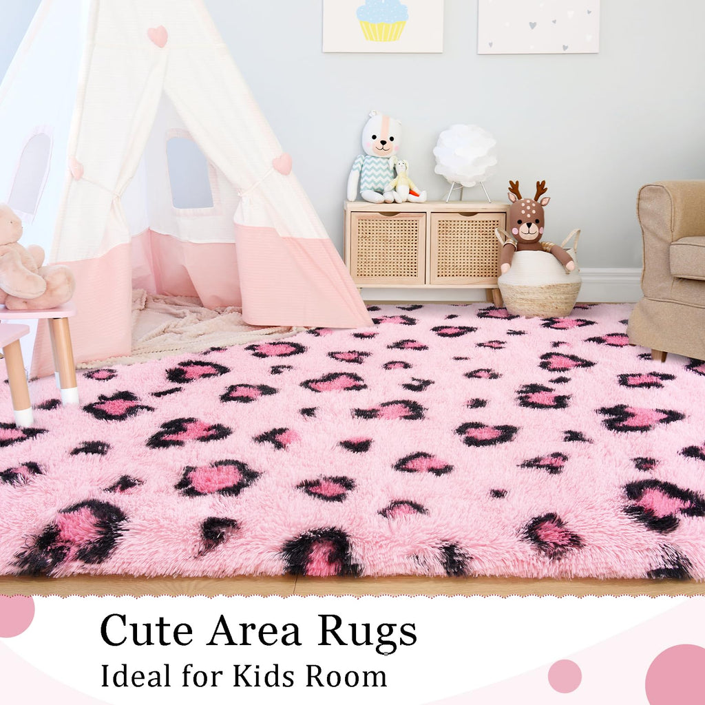 Leopard Rugs, Soft Bedroom Rugs - Fluffy Living Room Rugs, Girls Room Decor