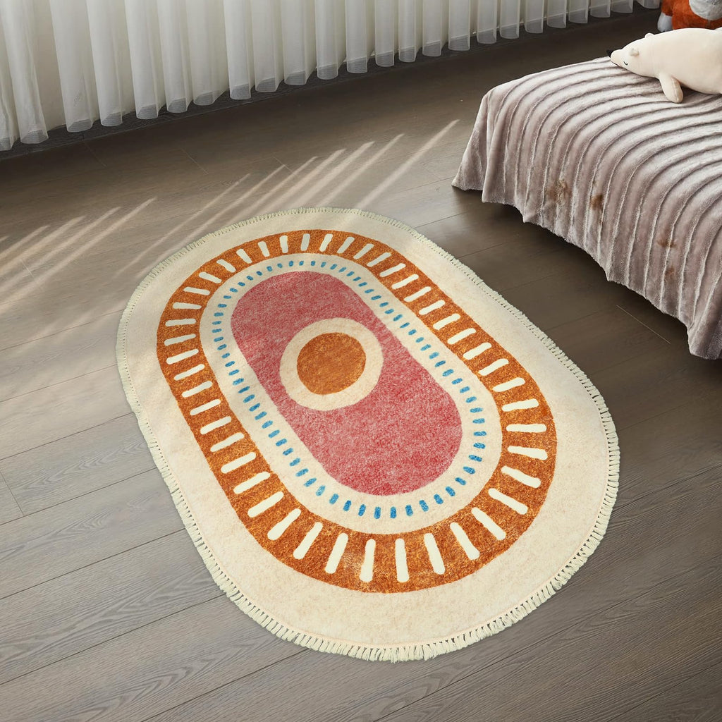 Orange Rainbow Boho Runner Rugs with Fringes, Sun Washable Hallway Runner Rug, Soft Non-Slip Area Rug