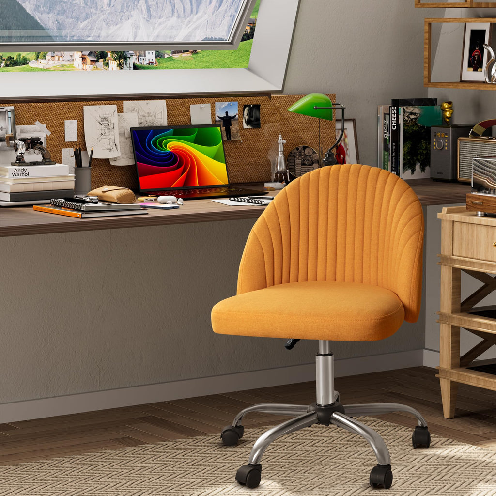 Modern Armless Cute Adjustable Swivel Padded Fabric Vanity Chair with Wheels