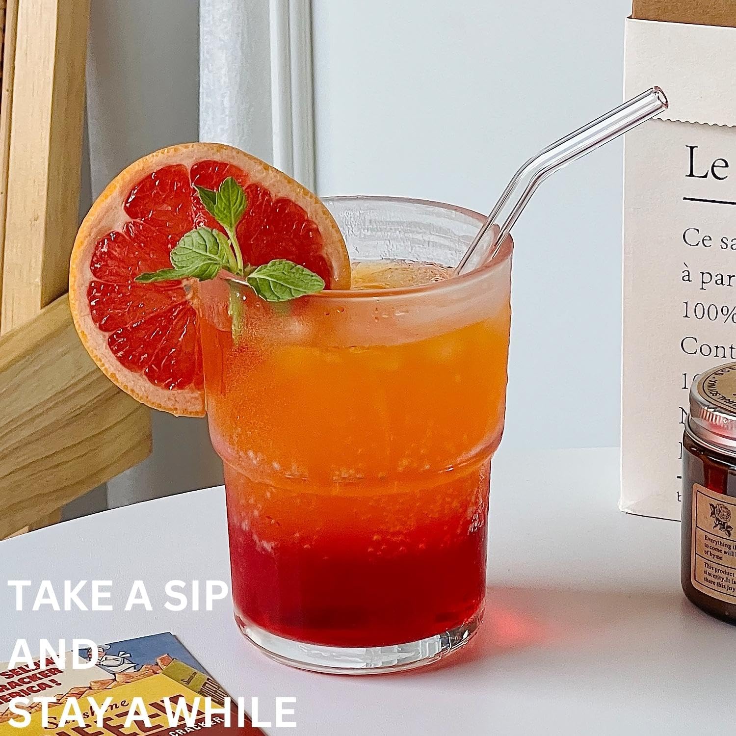 Glass Tumbler with Straw and Lid, Reusable Iced Coffee Cup Tumbler, Cute Glass Cups 13oz