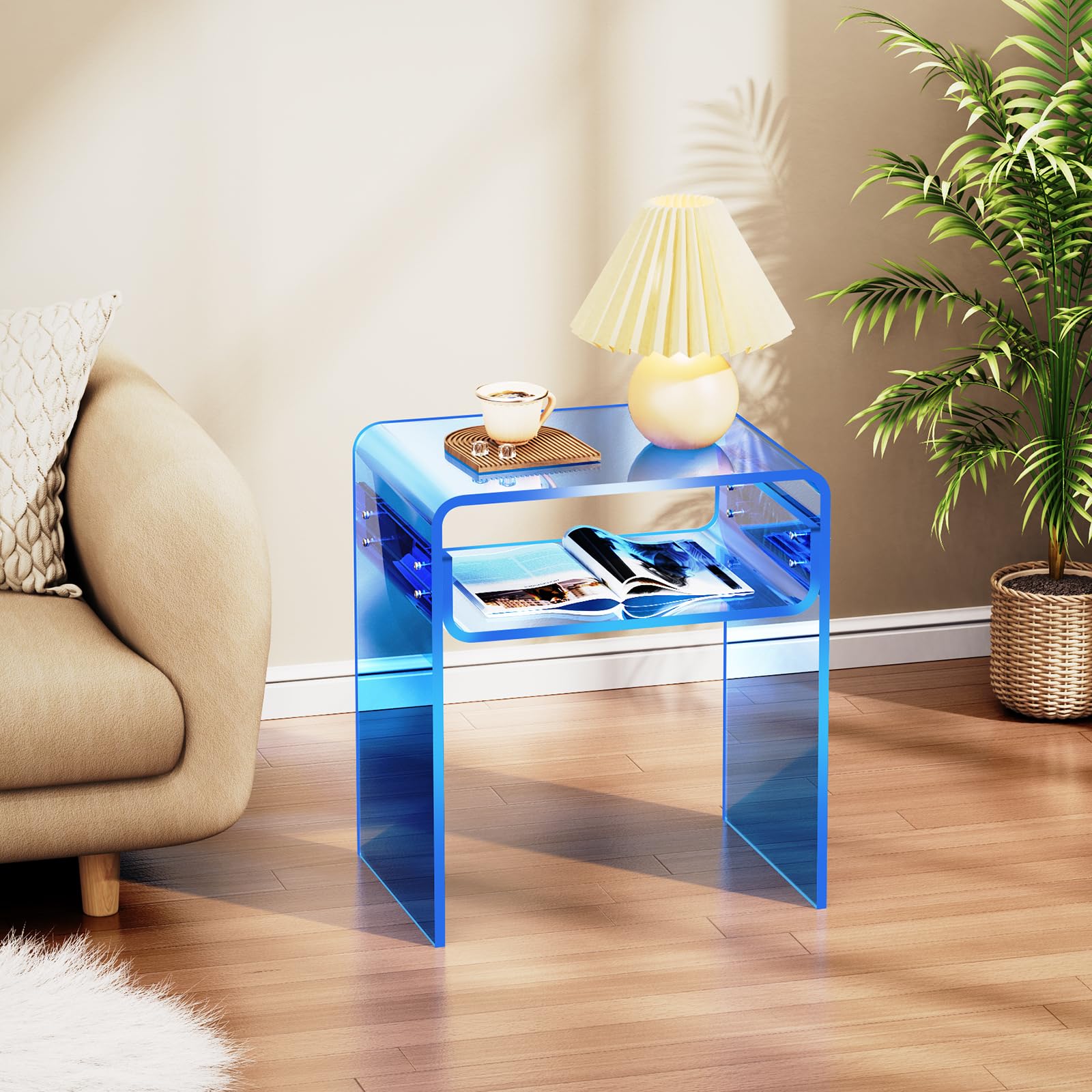 Clear Acrylic End Table 2-Tier Bedside nightstand