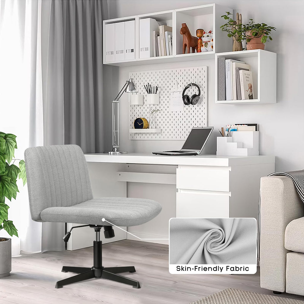 Criss Cross Chair, Armless Cross Legged Office Desk Chair No Wheels, Fabric Padded Modern Swivel Height Adjustable Mid Back Wide Seat