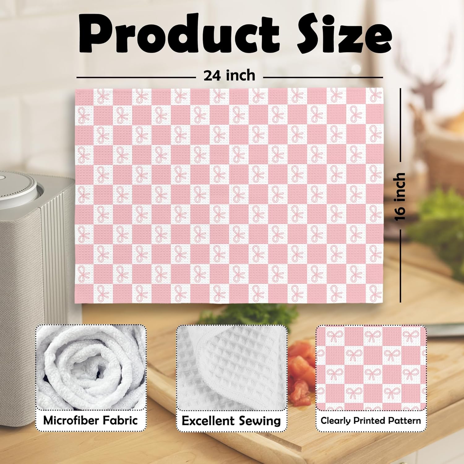 Coquette Pink Bow Girls Gifts Kitchen Dish Towels - Bathroom Decor, Trendy Hand Towels Kitchen Tea Towels Decorations, 16x24inch