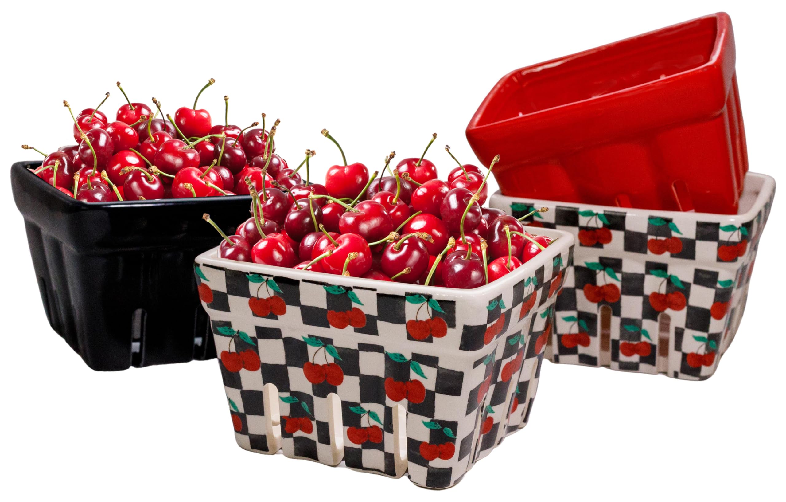 Farmhouse Ceramic Berry Basket, Colander, Fruit Decor, Fruit Bowls/Baskets, Kawaii Kitchen Bowl Fruit Pattern Stoneware Harvest Square Bowls Set of 4