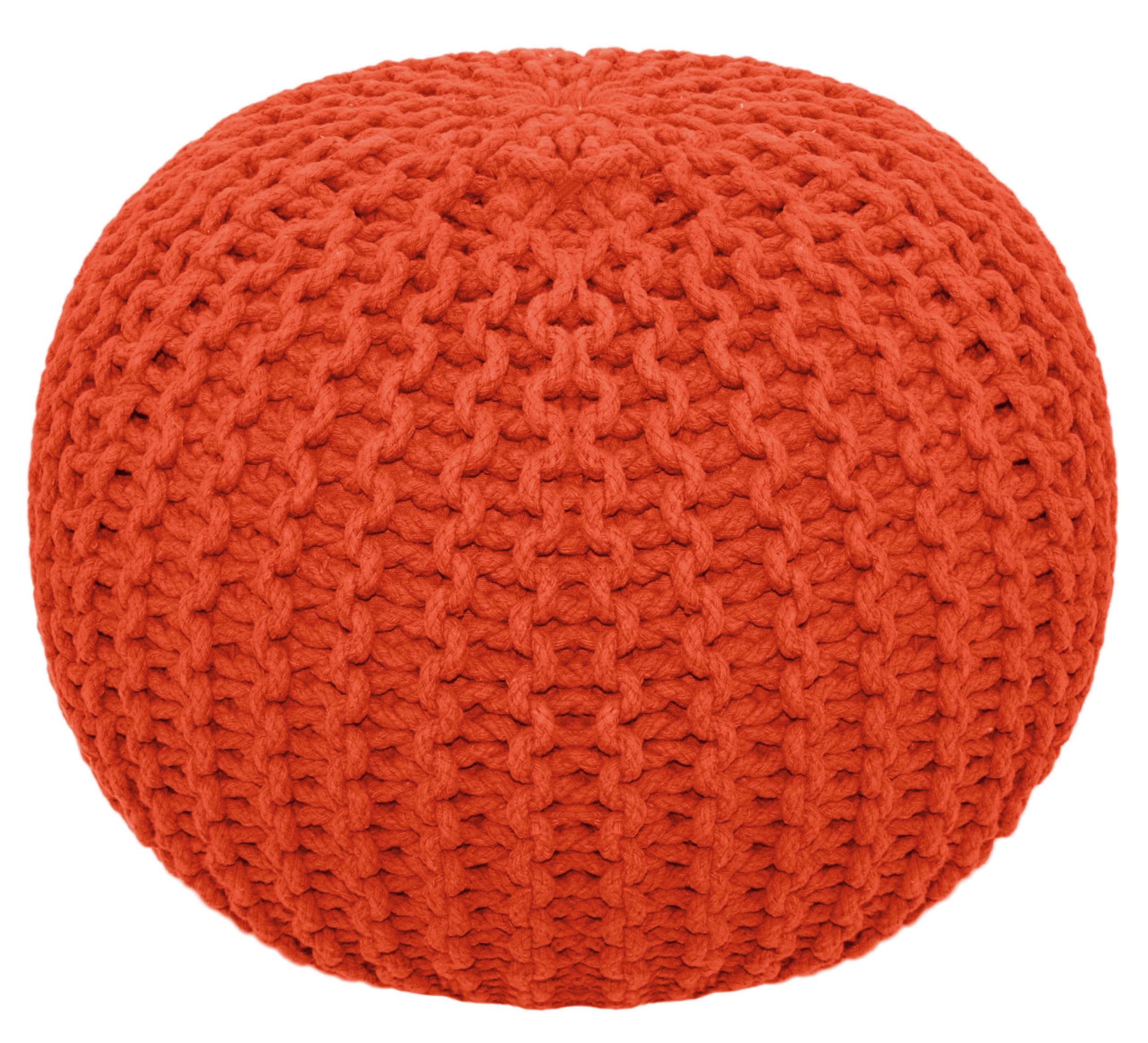 Hand-Knitted Cotton Round Pouf â€?Braid Cord Ottoman, Footrest, and Accent Seat for Living Room, Nursery, Kids Room, or Dorm Décor â€?20x14