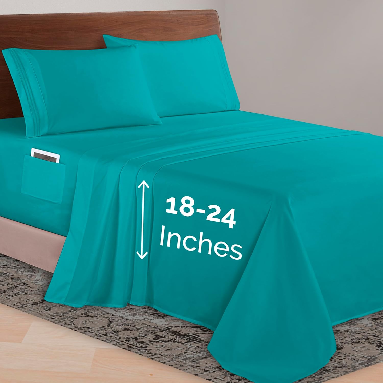 Elegant Comfort Luxurious 1500 Premium Hotel Quality Microfiber Three Line Embroidered Softest 4-Piece Bed Sheet Set, Wrinkle and Fade Resistant