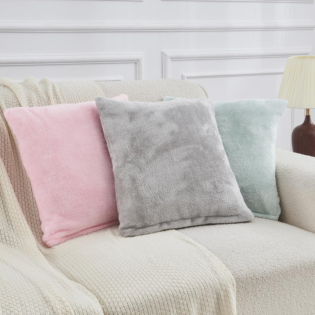 Faux Fur Pillow Cases Set of 2, Luxury Ultra Soft Fuzzy Pillowcases, Fluffy Plush Velvet Pillow Covers with Zipper, Cozy Warmth and No Shedding