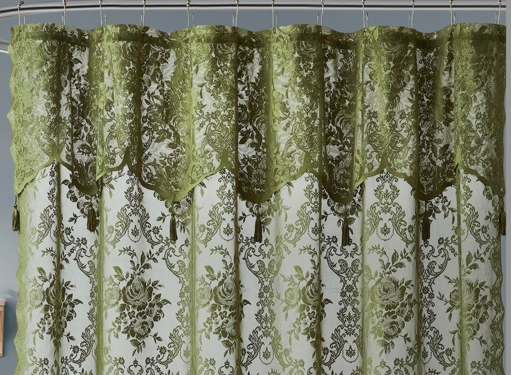 Luxury Lace Small Shower Curtain - Lace Shower Curtain with Attached Valance & Tassels