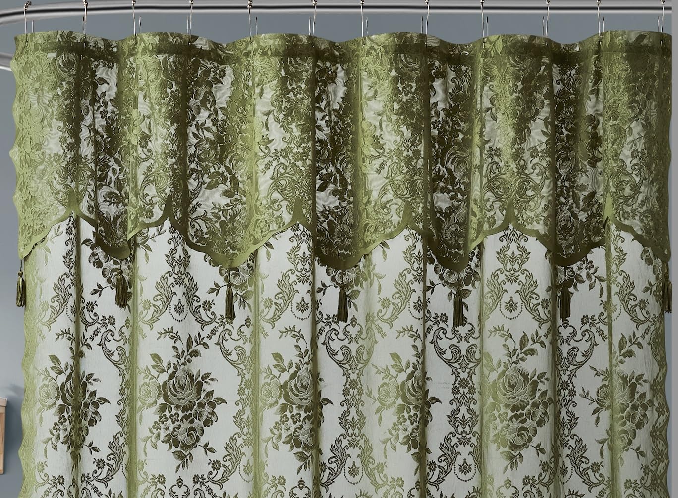 Luxury Lace Small Shower Curtain - Lace Shower Curtain with Attached Valance & Tassels