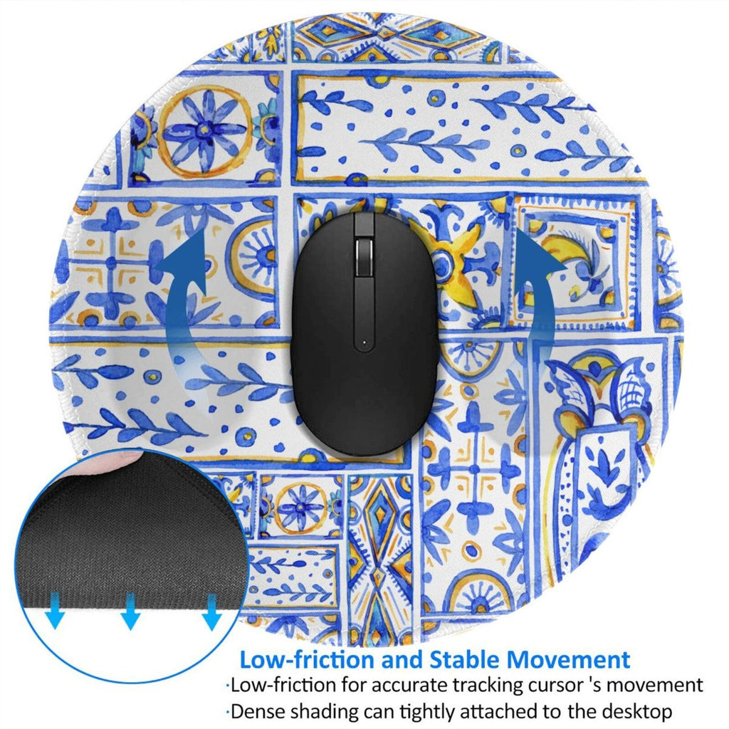 Round Mouse Pad Desk Top - Stitched Edges 8 X 8 Inch