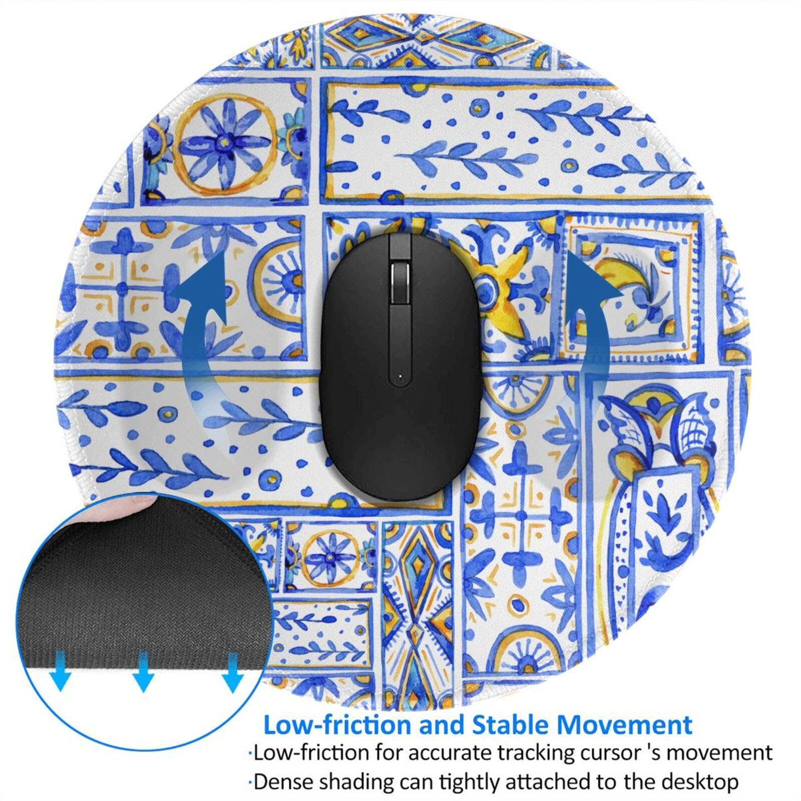 Round Mouse Pad Desk Top - Stitched Edges 8 X 8 Inch