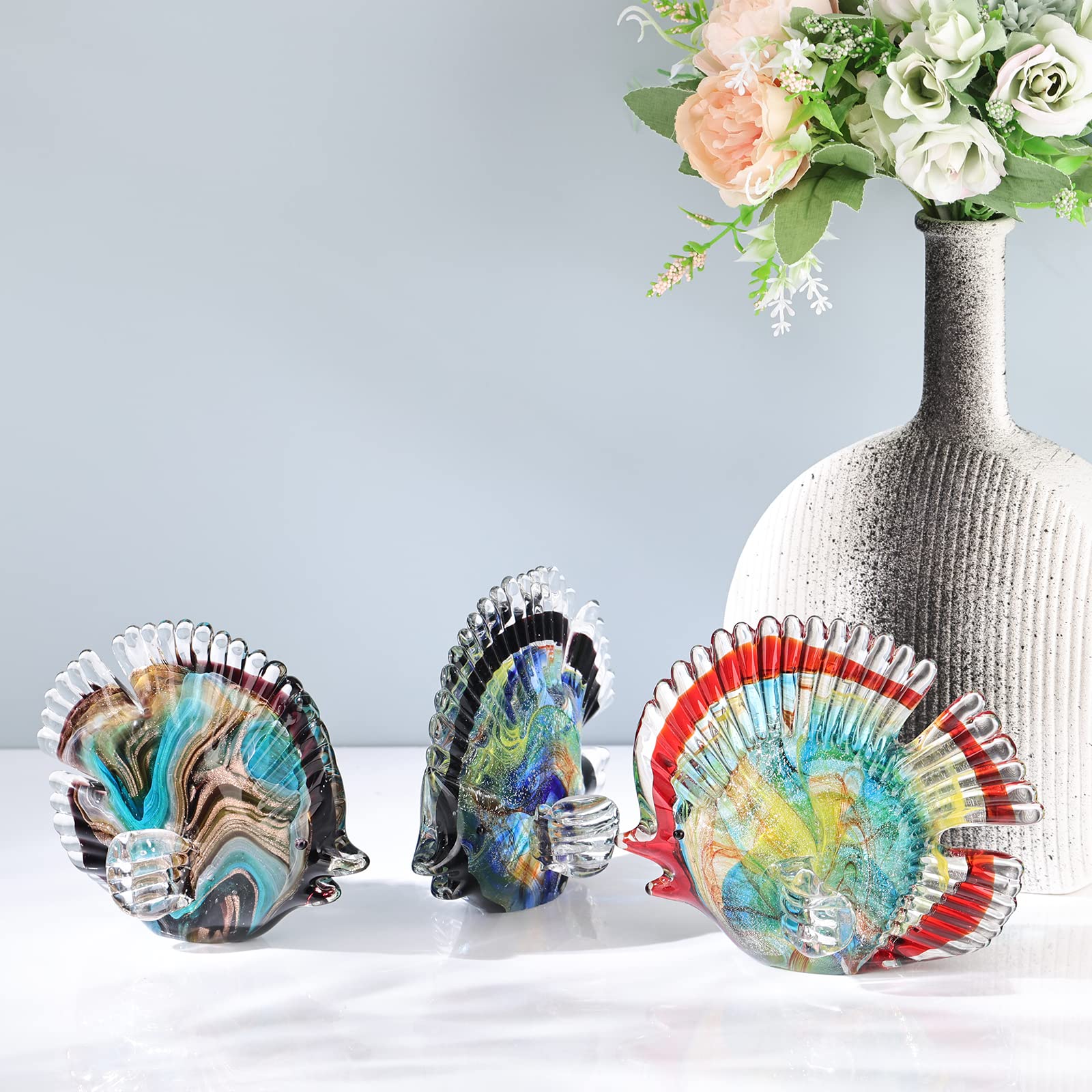 Hand Blown Glass Conch - Coastal Home Decor Conch Corners, Glass Art Conch Sculptures, Office Decor Blown Glass Art, Living Room Table Centerpieces, Bathroom Shelf Tops And Cabinet Decor