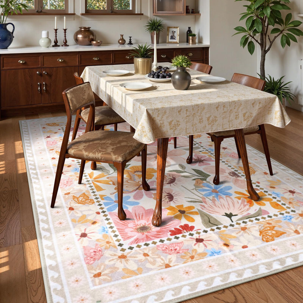 Floral Hallway Runner Rug, Runner Rugs Non Skid Washable, Low Pile Soft Boho Rugs