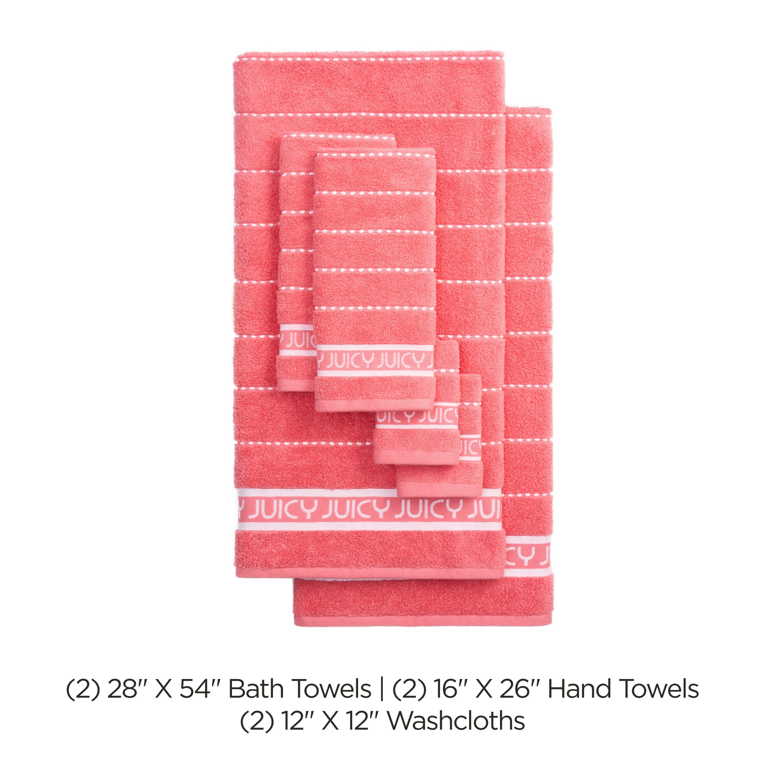 Juicy Couture Luxurious Plush Stripe 6-Piece Set - 100% Cotton Bath Towel Set - Soft and Stylish Towel Set for Ultimate Comfort and Elegance