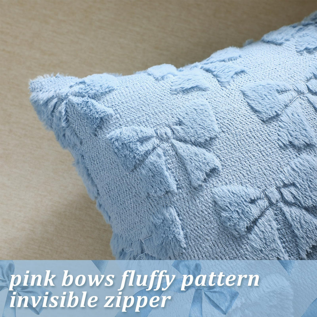 Coquette Bow Pillow Covers - Set of 2 Room Decor Cute Faux Fur Soft Pillow Covers Fluffy Plush Aesthetic Pillow Covers for Bed Sofa Couch Covers 18x18