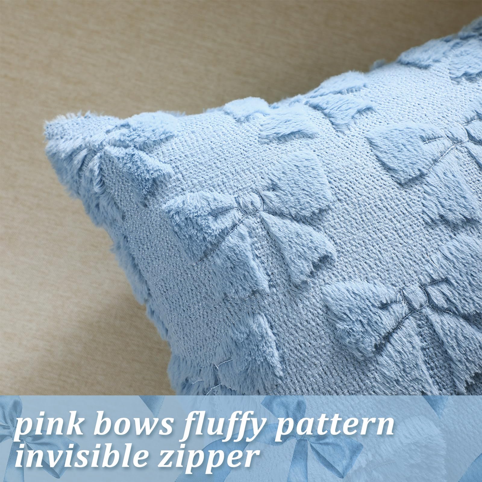 Coquette Bow Pillow Covers - Set of 2 Room Decor Cute Faux Fur Soft Pillow Covers Fluffy Plush Aesthetic Pillow Covers for Bed Sofa Couch Covers 18x18