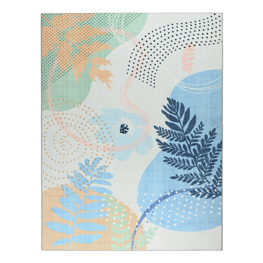 Faux Wool Boho Floral Area Rug Abstract Print Soft Carpet, TPR Non-Slip Backing, Machine Washable Low Pile Rug