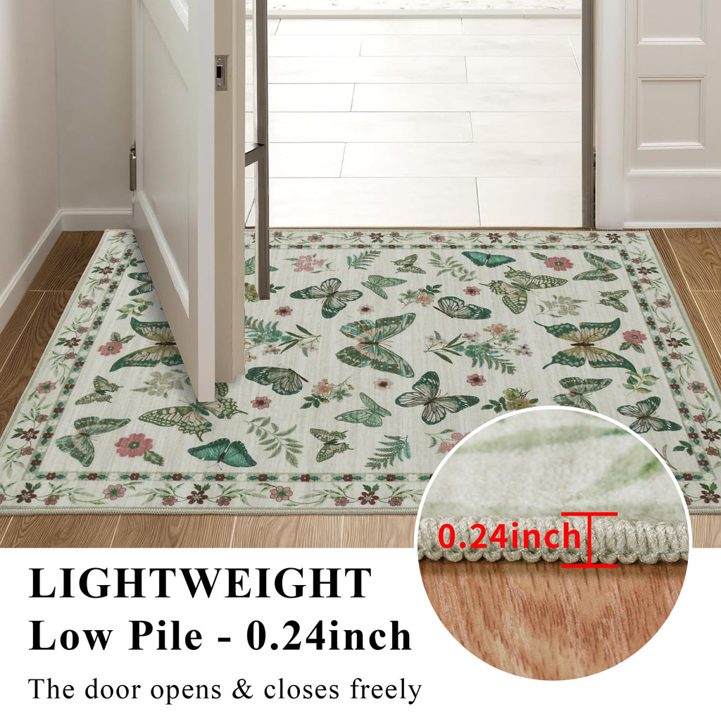 Insect Floral Area Rug, Machine Washable Area Rug Non-Slip Low Pile Large Bedroom Rug Stain Resistant Throw Rug Carpet