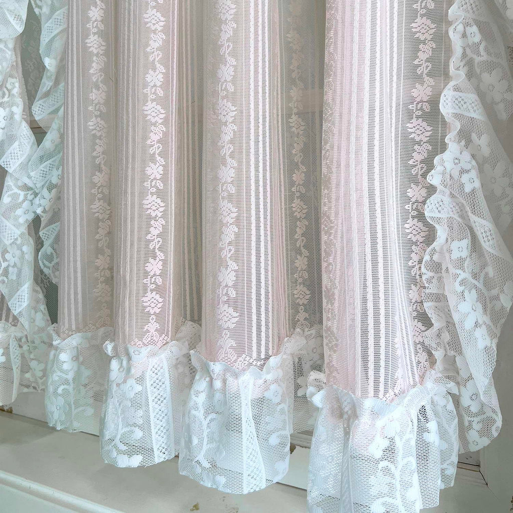 Floral Embroidery Sheer Lace Curtain with Ruffle Trim Romantic Gauze Curtains