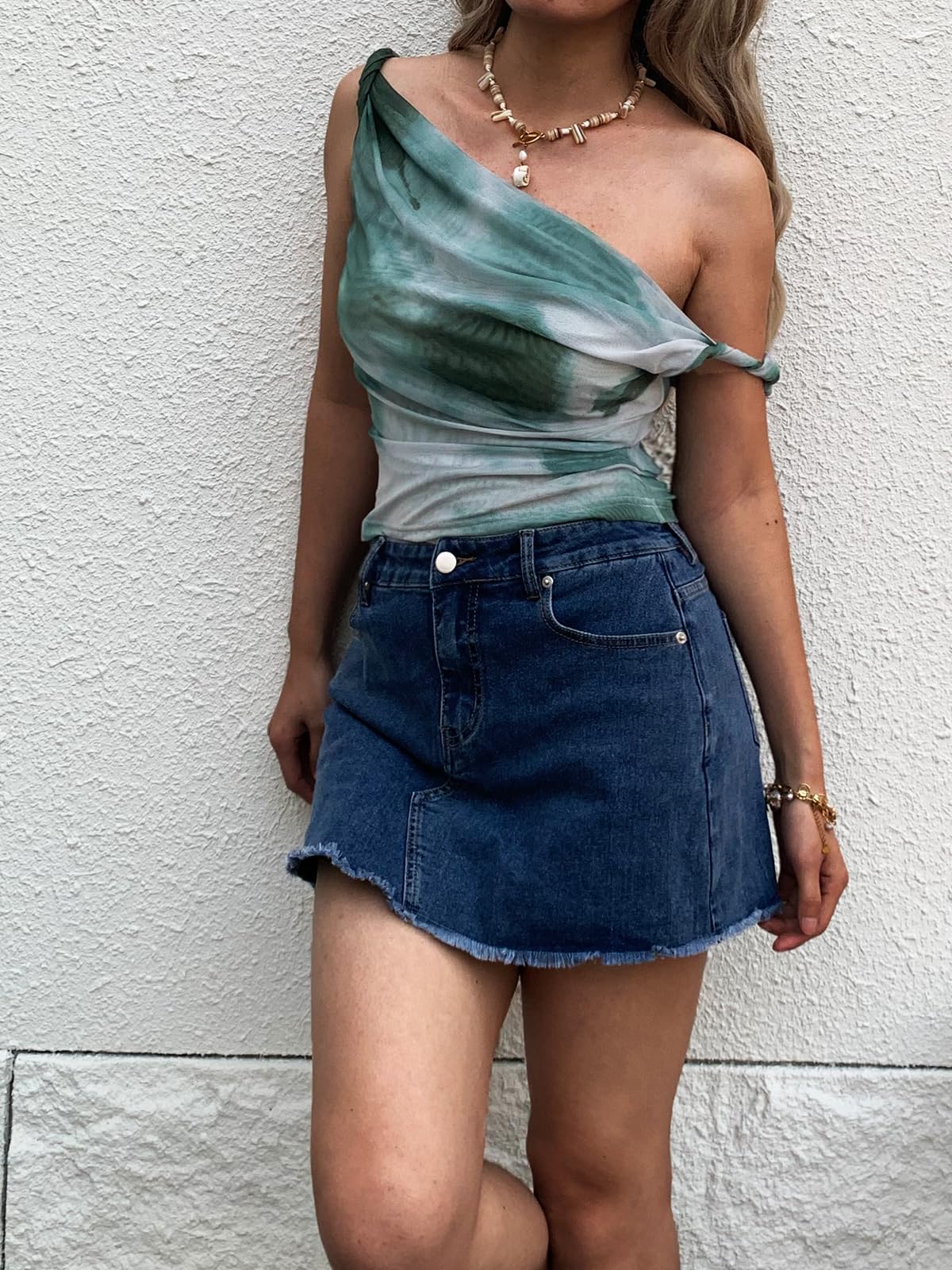 Women's Off The Shoulder Top Sleeveless Twist Strap Slim Fit Tie-Dyed Stretchy Tank Top Y2K Casual T Shirts