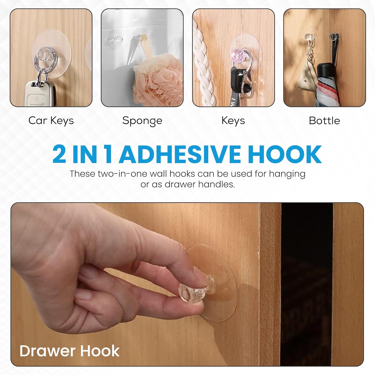 Crystal Diamond Hooks for Hanging Hooks for Walls No Damage Waterproof Towel Hooks for Bathrooms 22lb Capacity 16 Pack (8 White + 8 Pink) Hook for Home Bathroom Kitchen & Outdoor