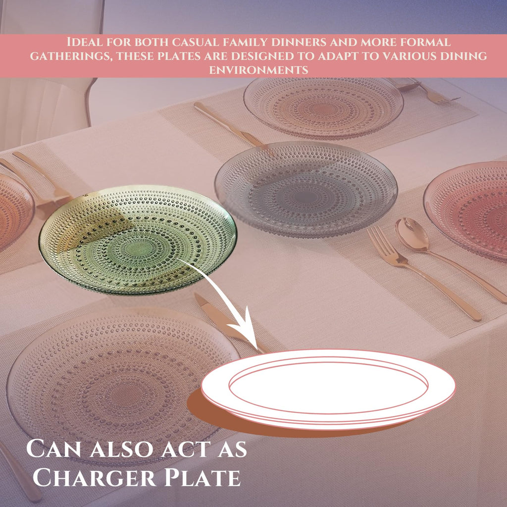 Glass Colored Plates | Set of 6 Plate | Natural Colors 10.6" Dinner & Charger Plate - Server, Charger, Dinner Server, Appetizer, Snack, Fruit, Side Serveware