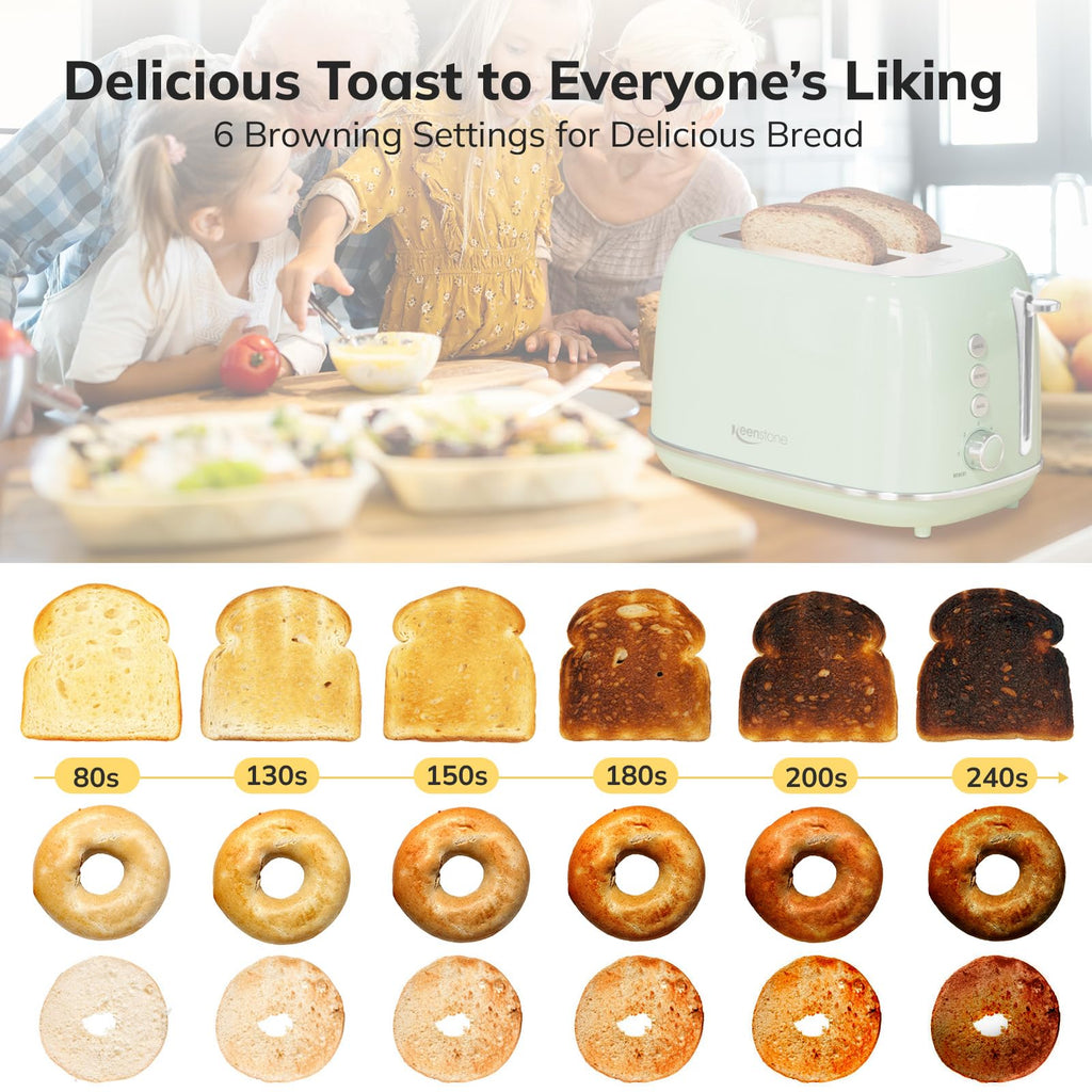Toaster 2 Slice Stainless Steel with 6 Bread Shade Settings, Retro Toaster with Extra Wide Slot