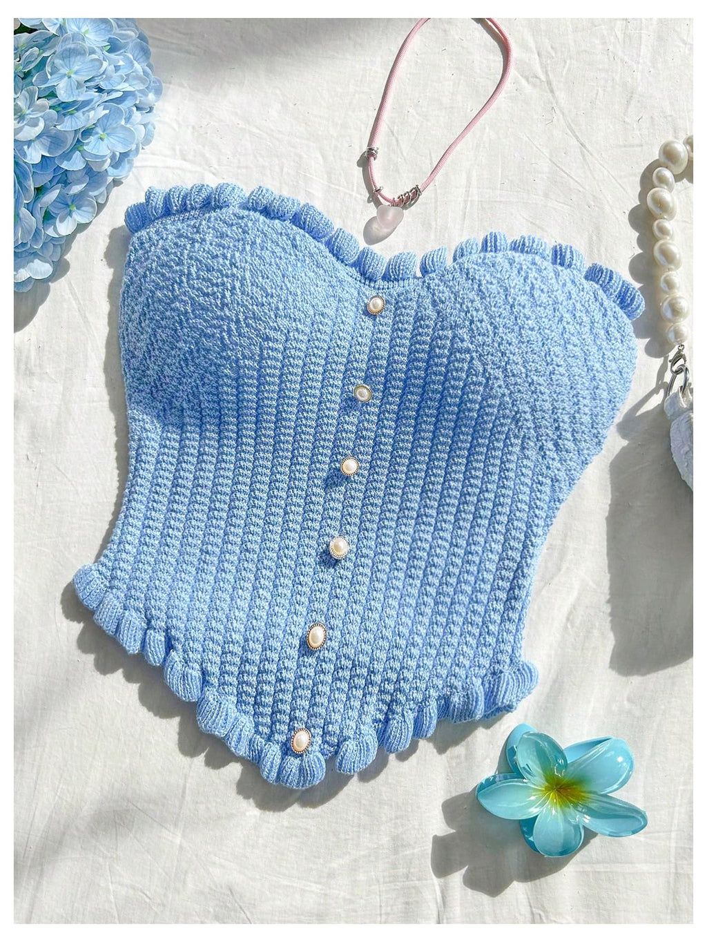 Women's Pearl Strapless Tops Summer Asymmetrical Tube Tops