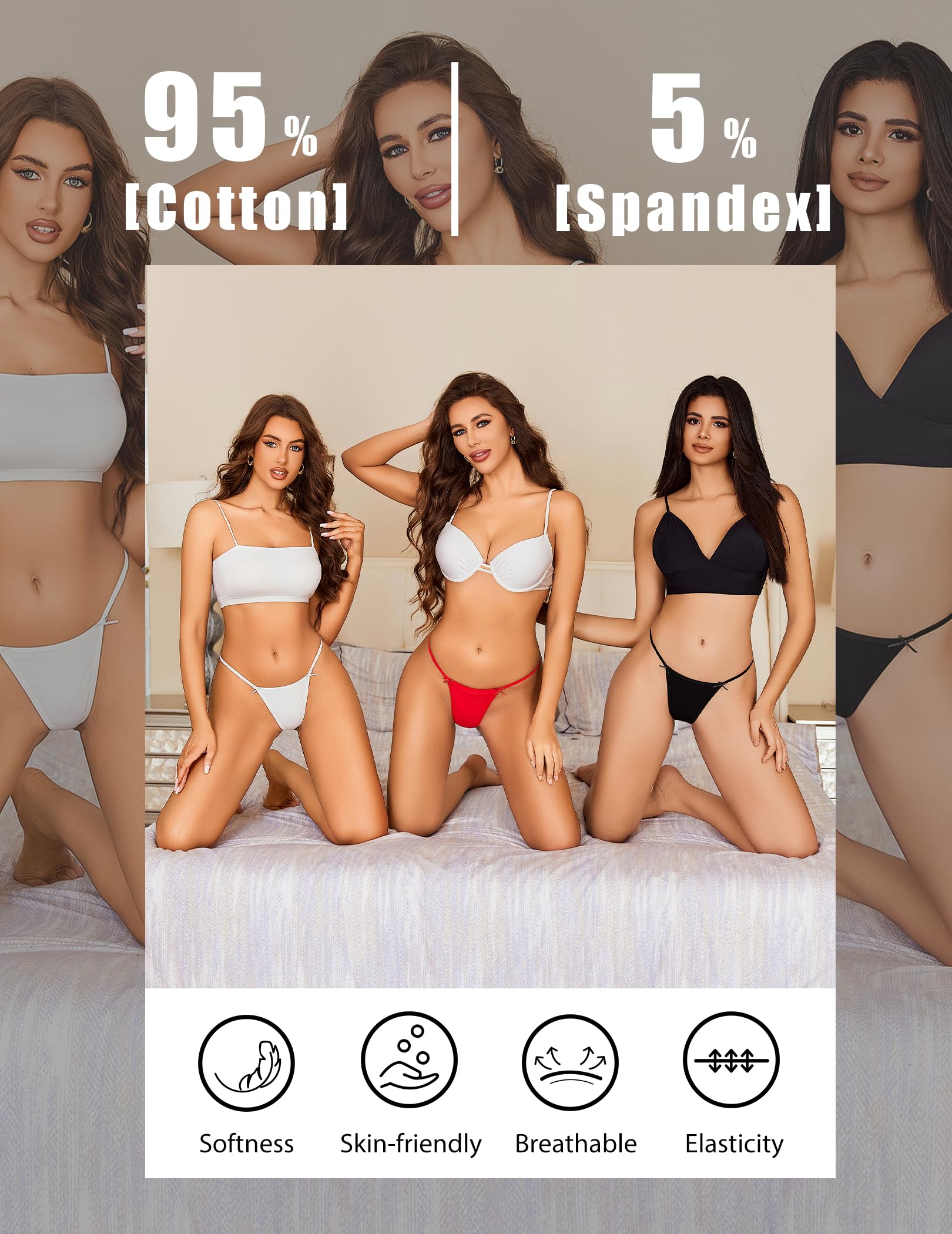 G String Thongs for Women Cheeky Breathable Underwear Sexy No Show Panties 3 Pack