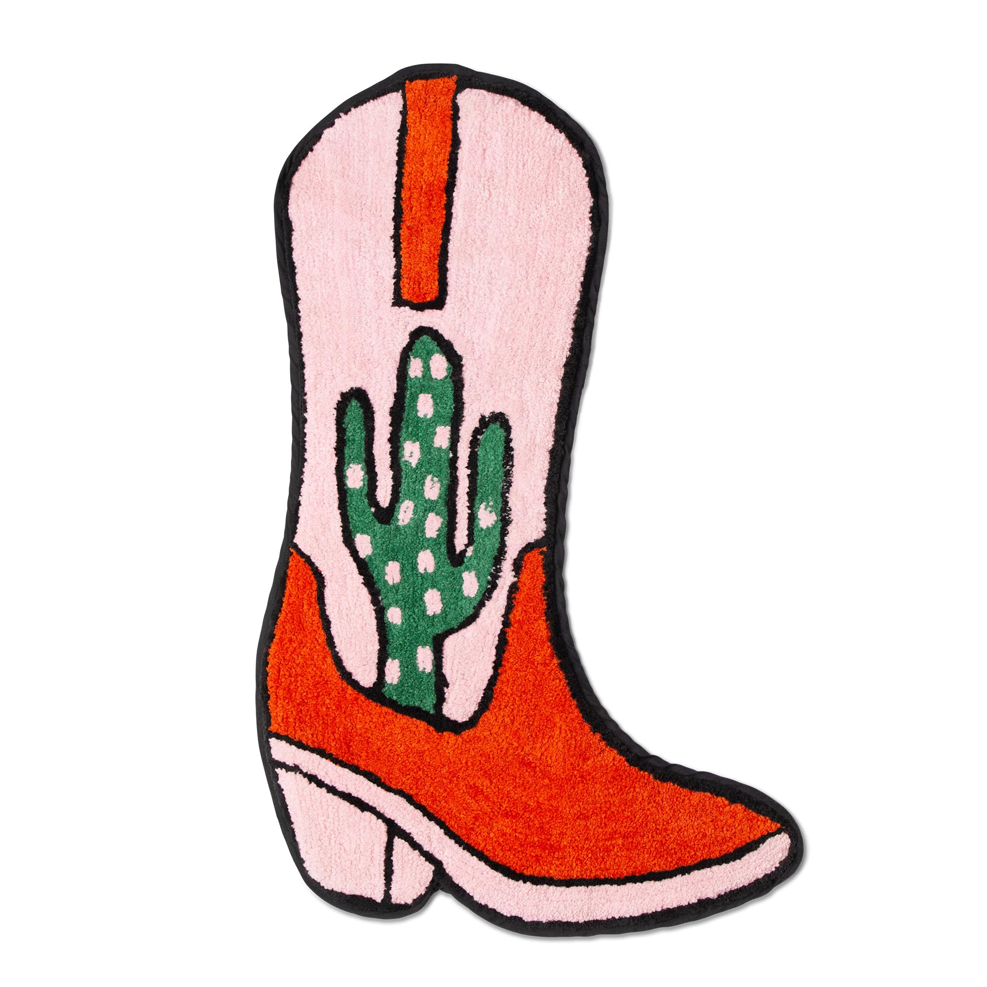 Cowboy Boot Bath Mat - Western Boot Shaped Rug with Pink, Rust, and Green Cactus Design - Water Absorbent (Boot Bath Mat)