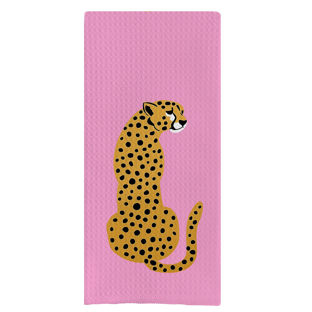 Preppy Cheetah Leopard Waffle Weave Kitchen Dish Towel Cloth Decor, Preppy Bathroom Decor (24x16inch)